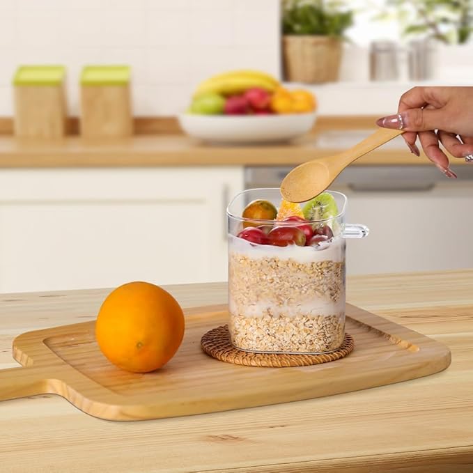6 Pack Square Glass Jar with Bamboo Lids and Spoons - 32 OZ Overnight Oats Containers with Lids, Food Storage Glass Jars for Loose Tea, Meal Prep, Chia Pudding, Yogurt, Coffee, Sugar