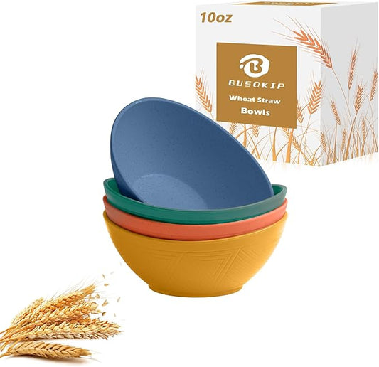 Wheat Straw Small Bowls Set of 4 - Unbreakable Snack Bowl, Dessert Bowl, 10 OZ Plastic Bowls Reusable, Microwave and Dishwasher Safe for Kitchen (Multicolor)