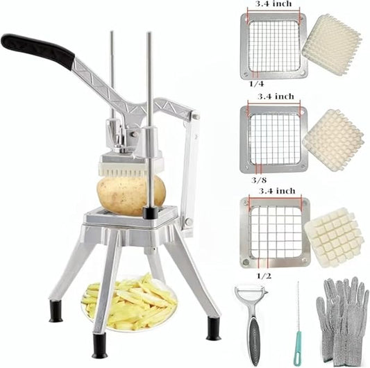 Commercial Vegetable Fruit Chopper, Professional Potato Slicer, Manual Veggie Chopper Cutter Machine, French Fry Cutter Kitchen,Stainless Steel Blades with 3 Replacement (1/4"+3/8"+1/2" Blades)