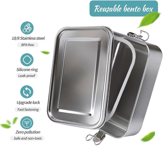 3-Pack 550ml (18.6 oz) Stainless Steel Bento Lunch Box Containers with Lids - Waterproof Metal Food Storage - Snack Prep Trays and Tiffin Carriers