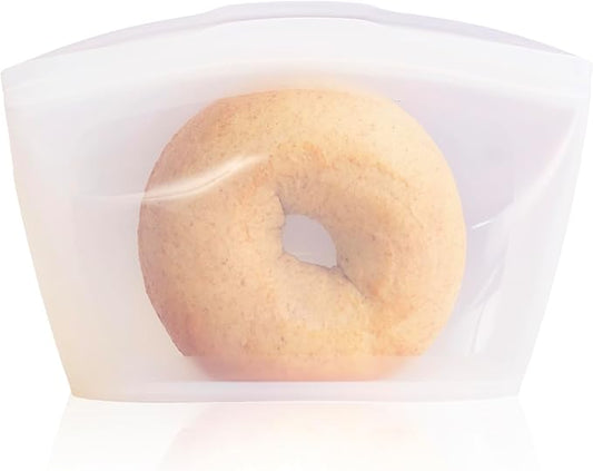 Platinum Silicone Food Grade Reusable Storage Bag, 2.1Cup Leak-Proof Airtight Seal, BPA-Free, Microwave, Freezer & Dishwasher Safe, Heat Resistant Sous Vide,Silicone Snack Bags, White