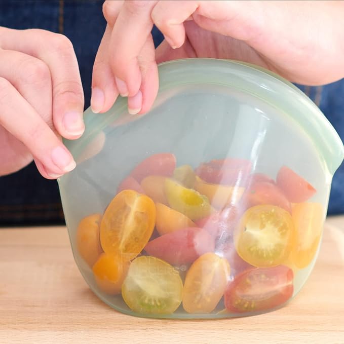 Food Huggers Hugger Bags Silicone Reusable Lunch & Snack Bag Durable Storage, BPA Free, Dishwasher & Freezer Safe, Stand-Up Resealable Produce Pouch | Small 13 fl oz, Clear