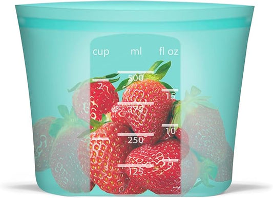 Reusable Snack Bags, 1 Pack, Stand Up 100% Silicone Reusable Storage Bag, Ziplock Silicone Food Storage Containers Snack Size, Freezer Microwave Oven Dishwasher Safe, Aqua, 16oz