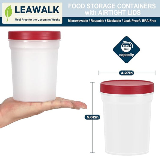 32oz-6 Pack Freezer Food Storage Containers with Lids, Plastic Deli Soup Container BPA Free, Leak Proof, Stackable, Microwave Dishwasher Safe (Red&Green&Blue)