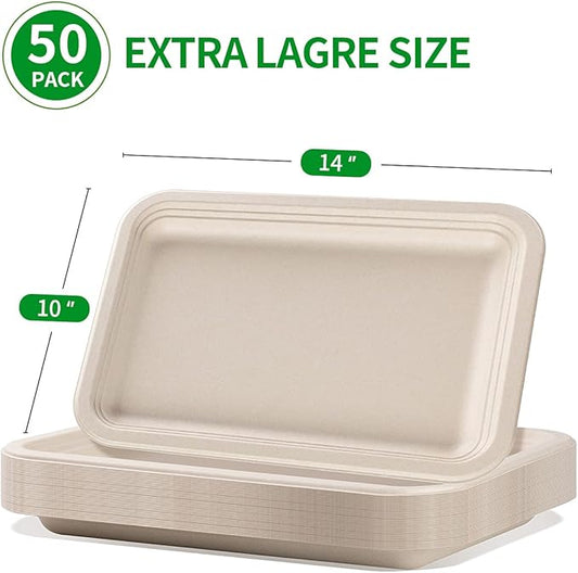 bloomoon 50 Pack 14 Inch Disposable Food Trays, Large Paper Plates 14 inch Disposable Trays for Crawfish Crab Seafood Boil, BBQ Serving,Cookie Dessert,Seafood Boil Party Supplies