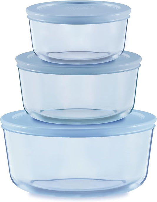 Pyrex Year of Colors (3-Pack) Tinted Glass Food Storage Containers Set, (2, 4 & 7 Cup) Meal Prep Containers With BPA-Free Lids, Dishwasher & Microwave Safe, Blue