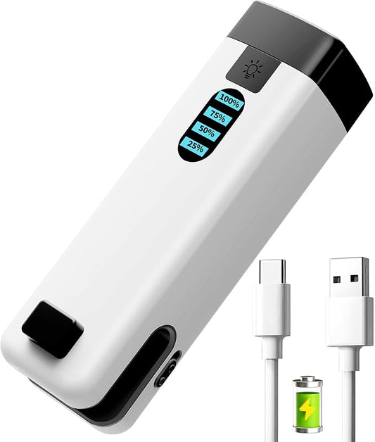 HSLGOVE 3-IN-1 Mini Bag Sealer, Rechargeable Chip Bag Sealer Heat Seal, Built-in Cutter, Flashlight & Magnet, Portable Mini Resealer Machine for Plastic Food Storage Bags Snack Bags-Lightwhite