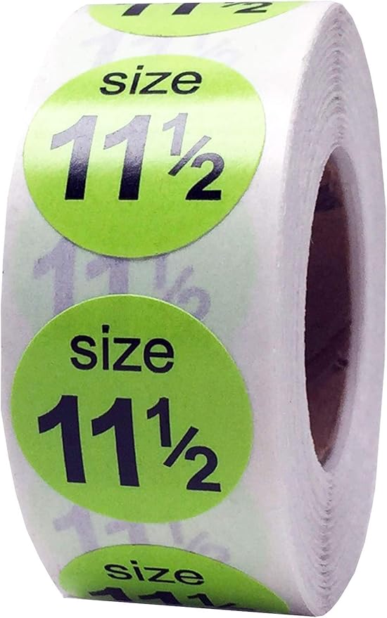 Shoe Size 11 1/2 Hot Green Stickers for Retail Clothing – 3/4 Inch Round, 500 Semi-Gloss Adhesive Labels Per Roll for Footwear Organization, Inventory, and Display – Made in The USA