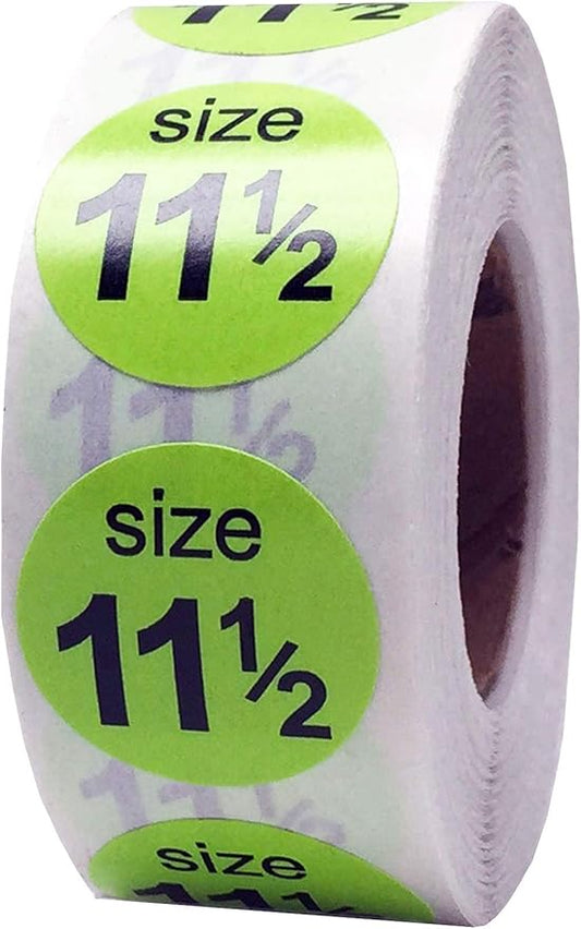 Shoe Size 11 1/2 Hot Green Stickers for Retail Clothing – 3/4 Inch Round, 500 Semi-Gloss Adhesive Labels Per Roll for Footwear Organization, Inventory, and Display – Made in The USA