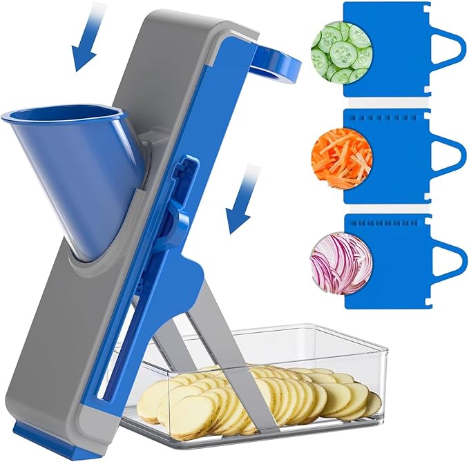 Mandoline Slicer for Kitchen - Vegetable Food Chopper, Cucumber Slicer, Detachable Easy to Clean Kitchen Chopping Artifact (Gray-Dark Blue)