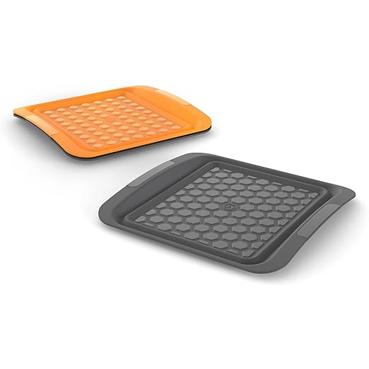 Outset Grill Prep Trays, Set of 2 Small Trays, 10.5" x 10.5", Orange and Black