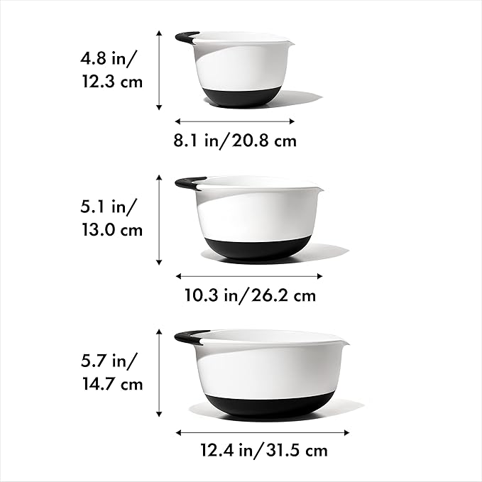 OXO Good Grips 3- Piece Plastic Mixing Bowl Set, 2500 ml,White/Black