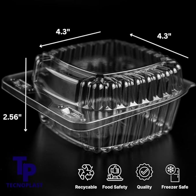 50-Pack Clear Plastic Food Containers Clamshell Take Out Containers Disposable ToGo Boxes for Food 4 x 4 inch, Snacks, and Meals