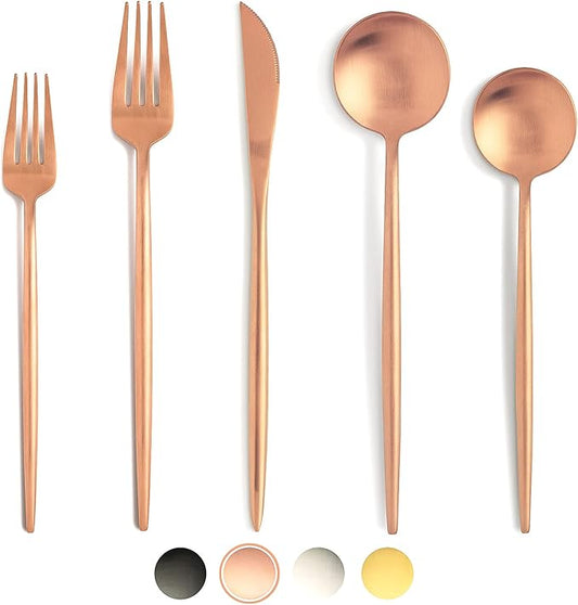Matte Rose Gold Silverware Set, 20 Piece Stainless Steel Flatware Set Service for 4, Matte Rose Gold Cutlery Set, Include Knives/Forks/Spoons, Dishwasher Safe