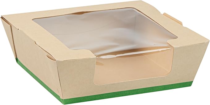 Restaurantware-Sustain 26 Ounce Sturdy Paper Take Out Boxes, 50 Disposable Take Out Food Containers - With PLA lining, Clear PLA Window, Bamboo Paper Containers, Compostable, Tab-Lock Design