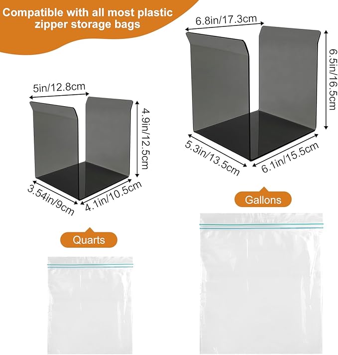 Ziplock Bag Holder, 2 Pack Acrylic Baggy Rack Holder for Food Prep Bag, Food Storage Bag Stand, Freezer Bag Stand, Hands-Free Food Storage Bag Stand for Quart & Gallon Sizes