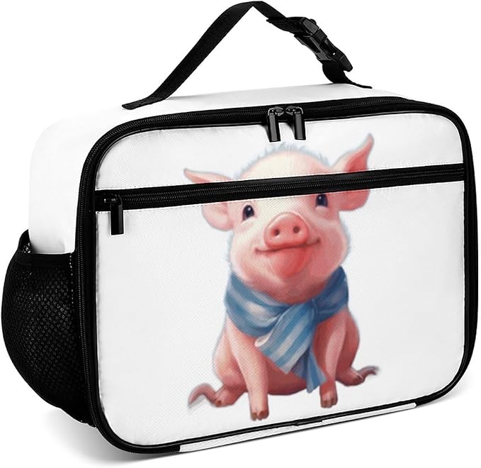 Pink Pig Reusable Lunch Box Insulated Lunch Bag Cooler Bag Lunchbox Meal Food Container Tote Bag for Women Kids Girls Boy School Camping Hiking Picnic Beach Travel