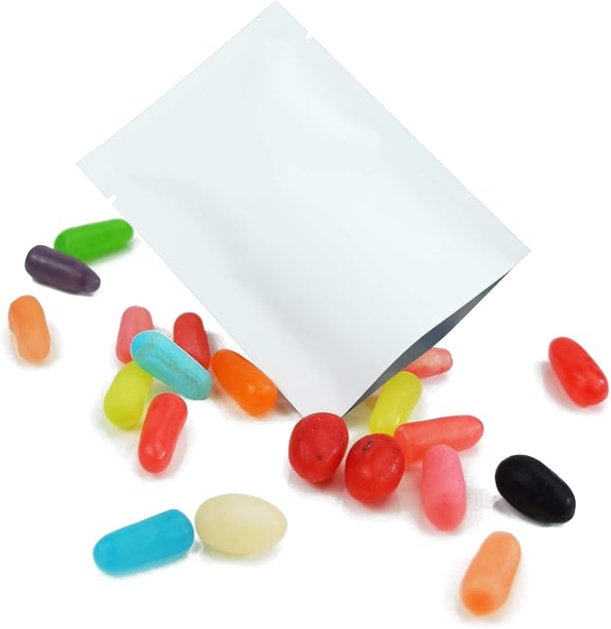 QQ Studio 100 PCS Metallic Mylar Foil Open Top Sealable Bags (8x12cm(3.1x4.7"), 100x White)