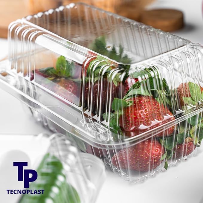 Tecnoplast 25-Pack Clear Plastic Food Containers, Clamshell Take Out Containers, 7 x 4 inch, Perfect for Dessert, Snacks, and Meals