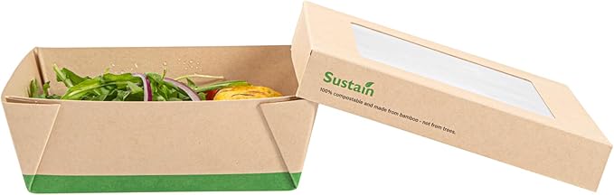 Restaurantware-34 Ounce Sturdy Paper Take Out Boxes, 200 Disposable Take Out Food Containers - With PLA lining, Paper Lid With Clear PLA Window, Bamboo Paper Containers, Compostable, Greaseproof