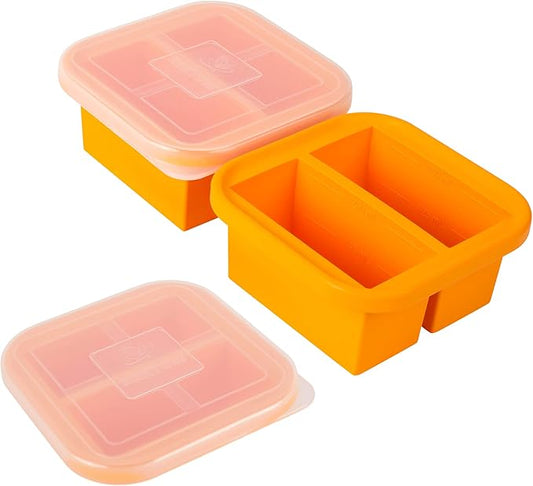 Silicone Freezing Tray with Lid - 1-Cup 2 Pack Freezer Containers,Make 2 Perfect Freezing,Storing Soups, Foods, Stews, Dips or Sauces Simple and Convenient Color Orange