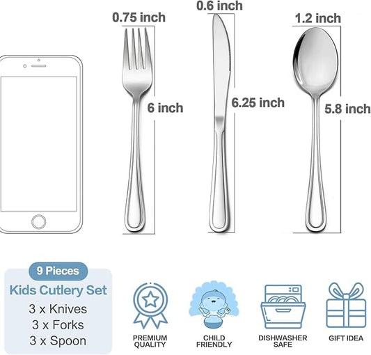 TeamFar Toddler Utensils, 12 PCS Stainless Steel Toddler Silverware Small Kids Cutlery Set for Home School Travel Use, with Line Patterned Edge, Child Safe & Non Toxic, Dishwasher Safe