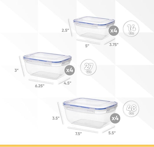 Superio Plastic Food Storage Container Set, BPA Free, Sealed Containers with Airtight Lids for Pnatry, Cupboard, and Fridge- Microwave and Dishwasher Safe (10) (12_Pack)
