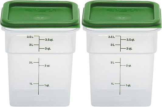 Cambro Food Storage Container with Lid (BPA-Free) - 2 Pack - Classic Series Square with Green Lid - 4 QT (Quart) - Commercial Grade for Food Prep (Translucent)
