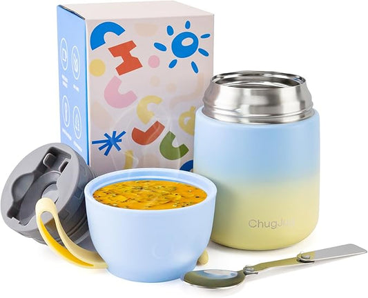 Thermo for Hot Food for Adults Kids | Wide Mouth, 18 oz Insulated Food Jar with Spoon, Leakproof Soup Thermo for School Office Travel, Thermal Steel Lunch Container Easy to Carry (Light Blue)