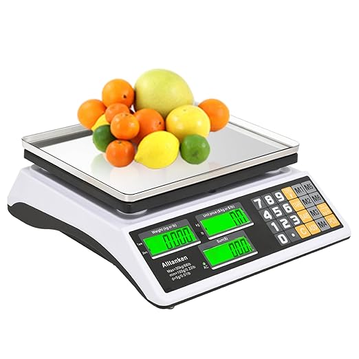 Price Computing Scale 66lb/30kg Commercial Food Scale with Price Calculator, Accurate Counting, Flat Reversed Platter, Dual LCD Display for Farmers' Markets Retail Deli Meat Shopsr Produce Weighing