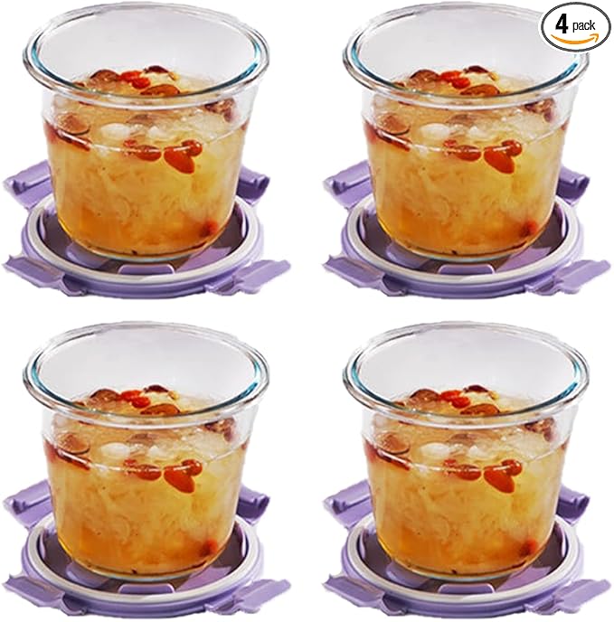 Glass Soup Containers with Lids, 3 Cup Round Glass Food Container Set, Leakproof Overnight Oats Jars, BPA-free kitchen Meal Prep Containers, Microwave, Freezer, Dishwasher Safe (Purple)