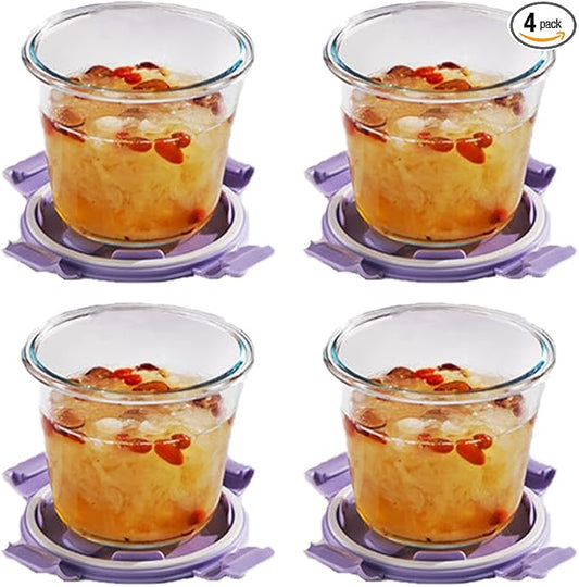Glass Soup Containers with Lids, 3 Cup Round Glass Food Container Set, Leakproof Overnight Oats Jars, BPA-free kitchen Meal Prep Containers, Microwave, Freezer, Dishwasher Safe (Purple)