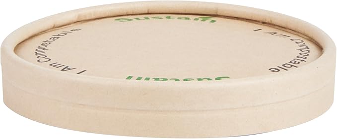 LIDS ONLY: Sustain Round Paper Soup Container Lids, 200 Disposable Ice Cream Cup Lids - Cups Sold Separately, For 8 Ounce Cups, Bamboo To Go Cup Lids, With PLA lining, Compostable - Restaurantware
