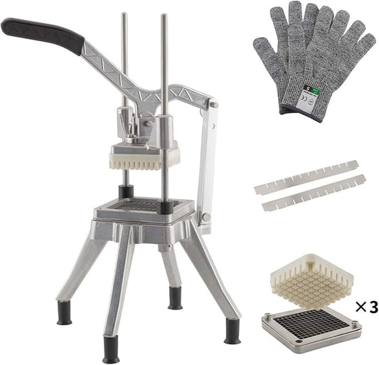 Vegetable Dicer Quick Slicer Machine, 1/2"+1/4"+3/8" Blade, S-Steel French Fry Maker Onion Pepper Potato Mushrooms chopper