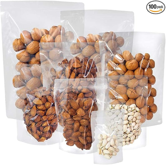 100 Pack Smell Proof Mylar Bags 5.57.9+3.2inch, Resealable Stand Up Food Storage Bags Clear Reusable Self Seal Zipper Lock Mylar Bags for Food, Seeds, Pills (5.57.9+3.2inch)