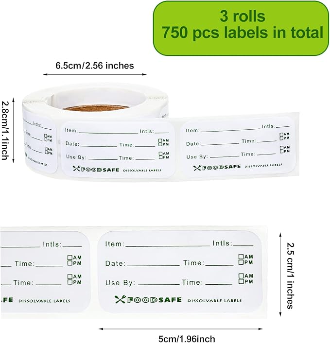 Outus 750 Pieces Food Labels for Containers 1 x 2 Inch Expiration Date Stickers Washable Meal Prep Food Storage Labels Freezer Tape Easy to Write for Home Kitchen Restaurant Supplies