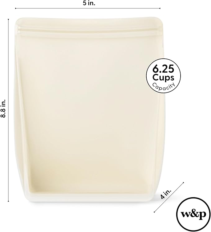 W&P Porter Silicone Reusable Storage Bag, Sandwich (50oz Stand-Up), Charcoal, Food Storage Container, Microwave and Dishwasher Safe, Easy Cleaning