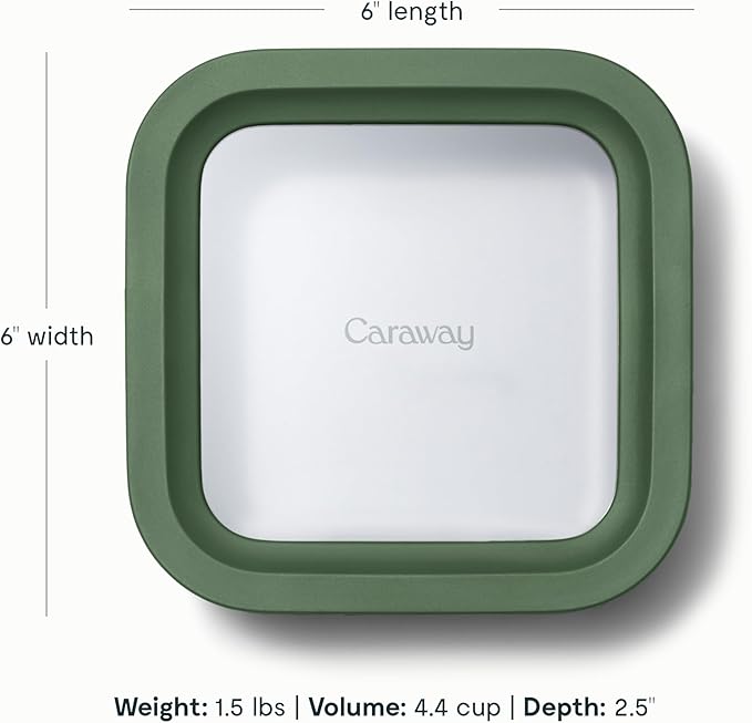 Caraway Glass Food Storage - 4.4 Cup Glass Container - Ceramic Coated Food Container - Non Toxic, Non Stick Lunch Box Container with Glass Lids. Dishwasher, Oven, & Microwave Safe - Sage