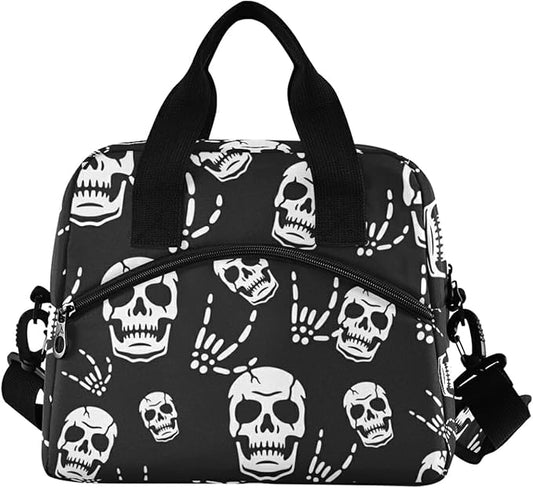 Gothic Skeleton Insulated Lunch Bag Reusable Lunch Tote Bag Cooler Bag for Women Men Adult Lunch Box with Adjustable Shoulder Strap Leakproof Lunch Bag for Work School Picnic Camping