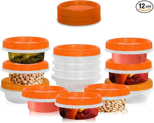 [Orange - 12 Pk] Airtight Deli Containers with Lids Twist Lock Top Clear Food Storage for Meal Prep Snacks and Leftovers Freezer and Microwave Safe Stackable Leak-Resistant and 12 Pc. Set (8 Ounce)