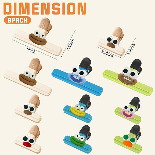 9 Pack DIY Chip Clips Bag Clips Food Clips, Snack Clips Bag Clips for Chips and Other Food Bags, Heavy Duty Sealing Clips for Home Food Storage(3 x L, 6 x S)