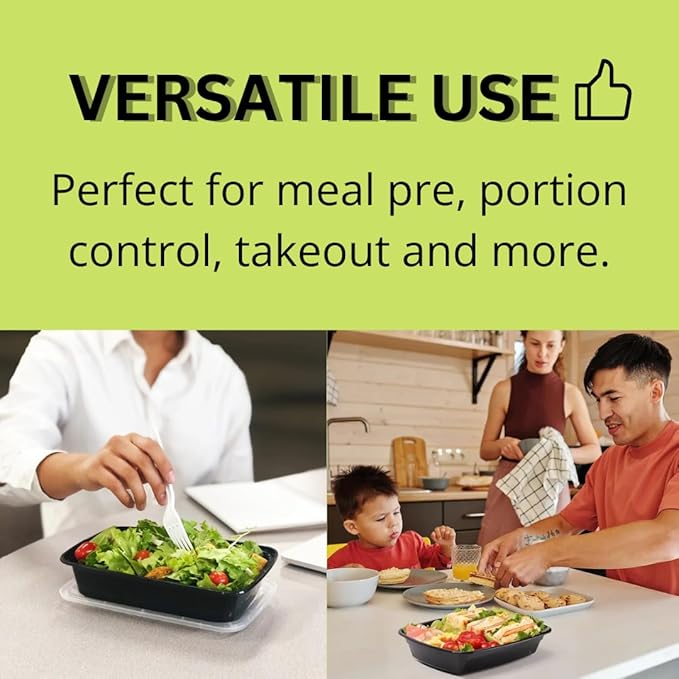 Meal Prep Containers with Lids - 28 OZ | 50 Pack | 1 Compartment Food Containers with Lids [Meal Prep, Bento Box, Stackable, Reusable, Dishwasher Safe, Microwave Safe, Freezer Safe]