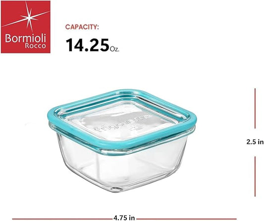 Bormioli Rocco Frigoverre Future 14.25 oz. Square Food Storage Container, Made From Durable Glass, Dishwasher Safe, Made In Italy.