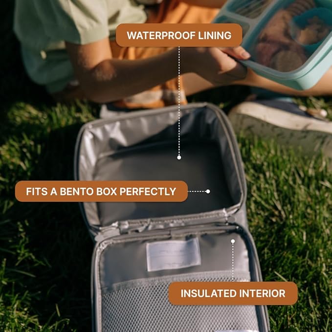 Parker Kids Insulated Waterproof Lunch Box for Children - Customizable Lunch Bag with Durable Hook and Loop Patches, Easy-Open Zippers, Water Bottle Buckle - Sunkissed