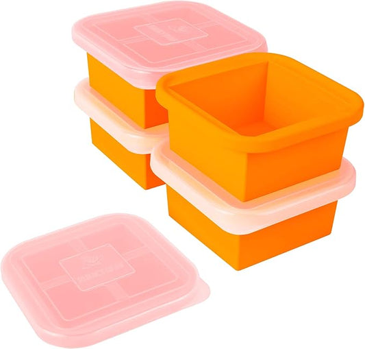 Silicone Freezing Tray with Lid - 2-Cup 4 Pack Freezer Containers,Make 1 Perfect Freezing,Storing Soups, Foods, Stews, Dips or Sauces Simple and Convenient Color Orange