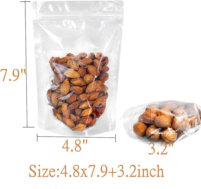 100 Pack Reusable Clear Polyethylene (PE) Mylar Bags, Self Seal, 4.8x7.9+3.2inch, Resealable, Leak Resistant, FOOD STORAGE BAG