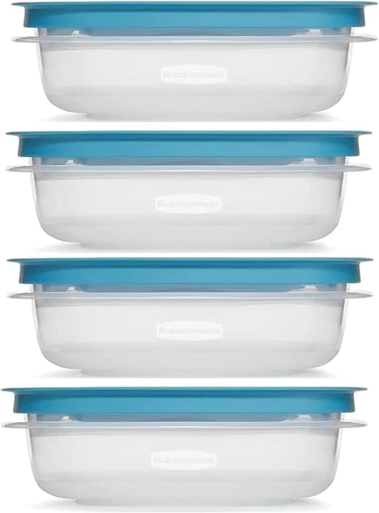 Rubber maid 1.25 Cup Flex & Seal Leak Proof Lids Food Storage Container Set, Teal, Clear Meal Prep Flex Containers, 4 Piece Bundle Set