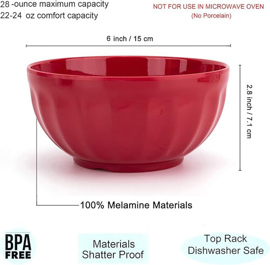 KX-WARE Melamine Snack Bowls with Lids - 28 oz/6 inch 100% Melamine Cereal/Salad Bowls | set of 6 Multicolor