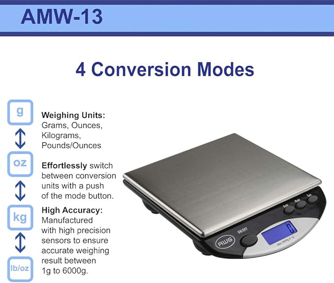 American Weigh Scales AMW Series Precision Digital Kitchen Scale 6KG x 1 KG (AMW-13-BK)