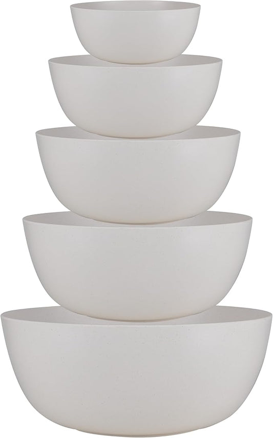 LEHAHA Mixing Bowls Set (5 Piece Set) Nested Melamine Kitchen Bowls Set, Large Stackable Serving Bowls for Kitchen, Storage Bowl Ideal for Prepping, Cooking and Serving Food, White